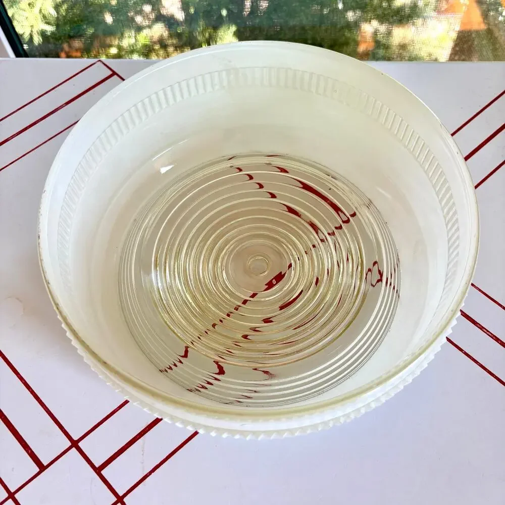 Vintage MCM Milk Glass Ceiling Light Shade Ribbed Clear Center